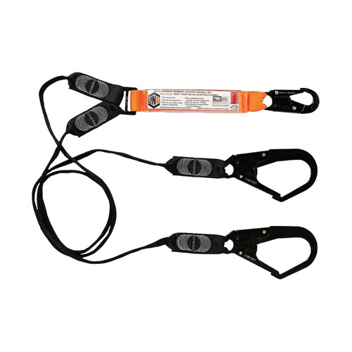 WORKWEAR, SAFETY & CORPORATE CLOTHING SPECIALISTS Elite Double Leg Shock Absorbing Webbing Lanyard with Hardware SN & SD X2