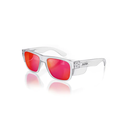 WORKWEAR, SAFETY & CORPORATE CLOTHING SPECIALISTS - Fusions Clear Frame/Mirror Red Polarised UV400 - Polarised - One Size